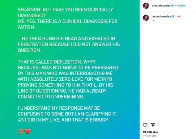 A person's hand and head, with text stating they were clinically diagnosed with autism and had a deflective response when not answering a question.